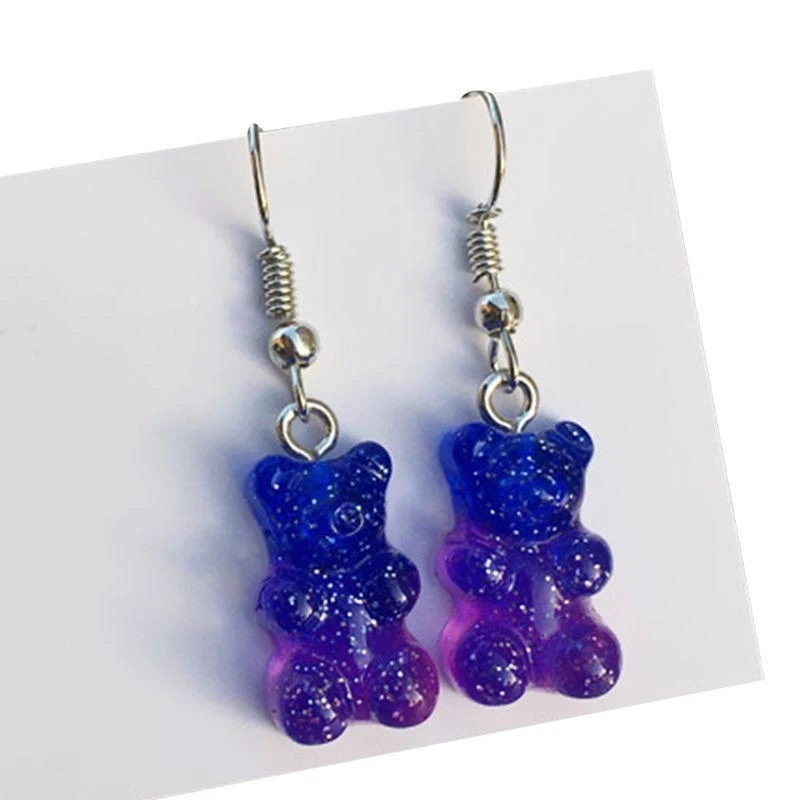 HX6F 1Pair Fashion Lovely Girls Earrings Colorfuf Cartoon Candy Bear Pendant Earrings