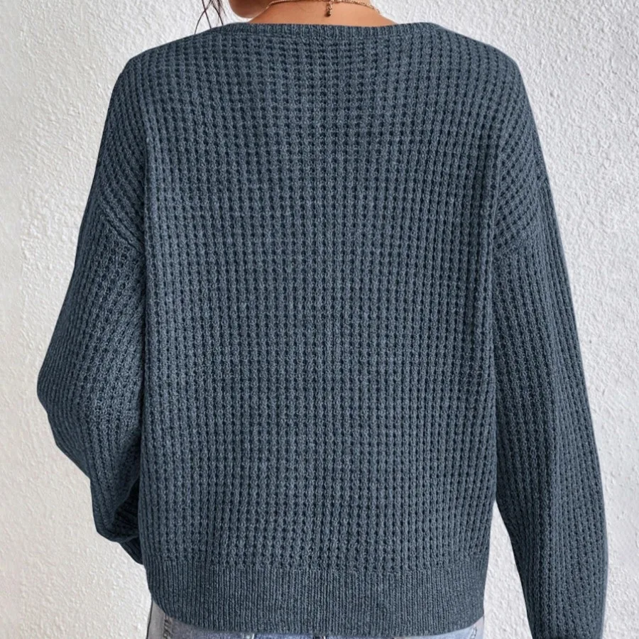 

Spring Autumn V-ne Sweater Loose Overhead Pure Color Women's Knitted irt Comfortable Breathable Faionable Casual Sle