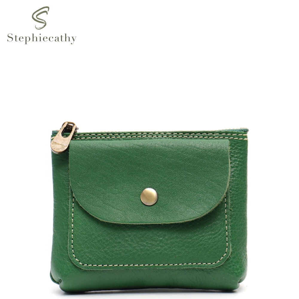 SC Vintage Casual Genuine Leather Coin Purse Women Natural Cowhide Handmade Small Wallet Flap Pocket Keychain Money Bag Portable