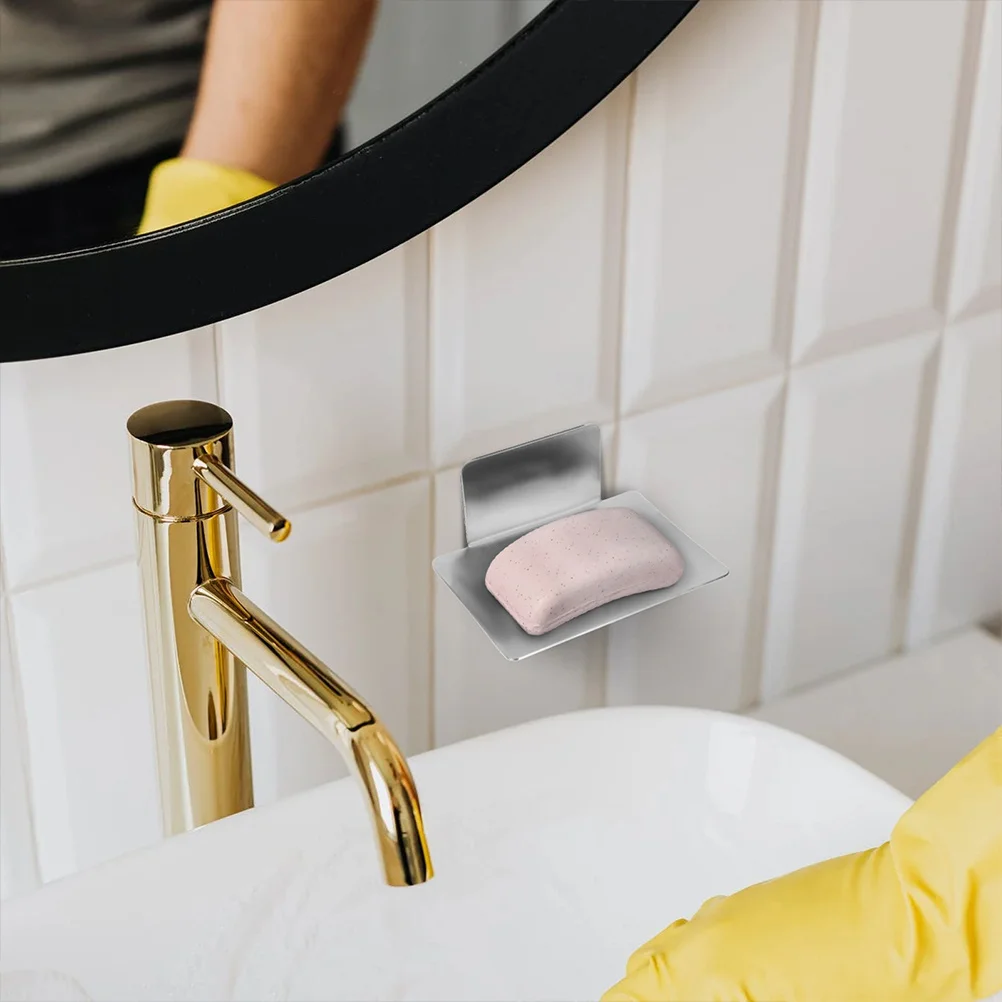 طبق الصابون اللاصق الفولاذ المقاوم للصدأ تصميم الصرف حامل الصابون للحمام دش حوض المطبخ منظم سطح المكتب عدم الانزلاق الصدأ #3