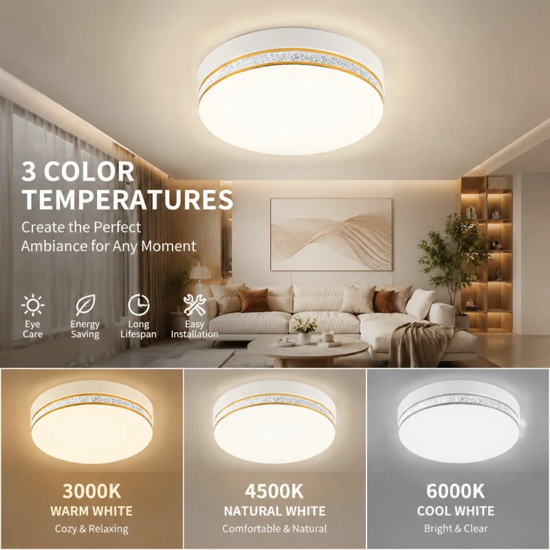 Modern LED Ceiling Lamp 18-48W Flush Mount 3000K-6000K Daylight Home Lighting for Bedroom Living Room Kitchen Hallway
