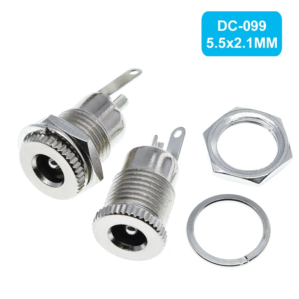 TZT 1/5PCS DC099 5.5 mm x 2.1mm DC Power Jack Socket Female Panel Mount Connector Metal DC-099 Open Hole 11MM 5.5*2.1 5.5*2.5