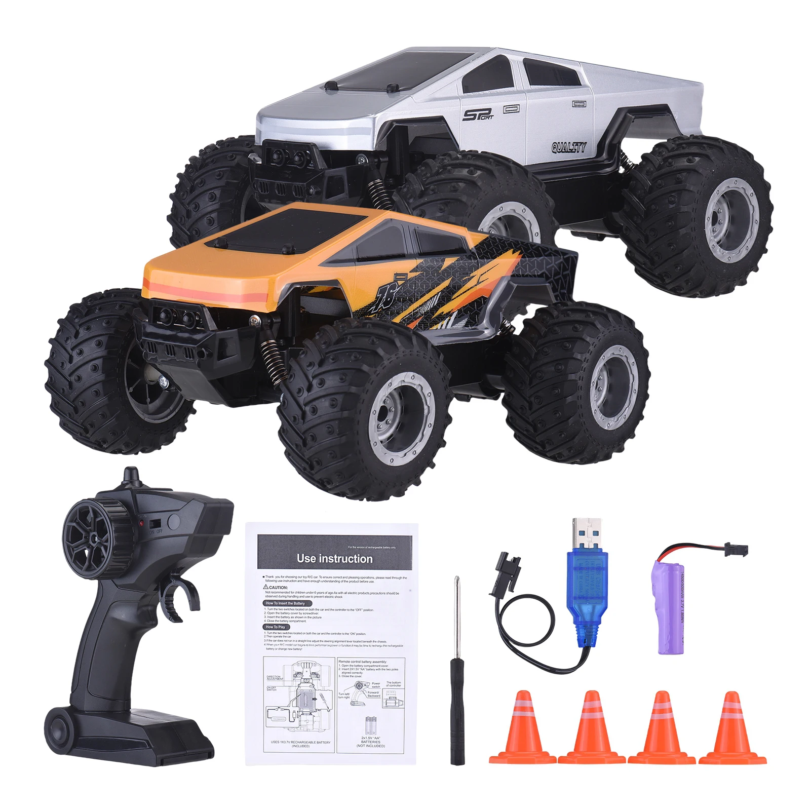 Carro de controle remoto, veículo off road todo terreno 2.4G com faróis LED, brinquedo elétrico para meninos e meninas
