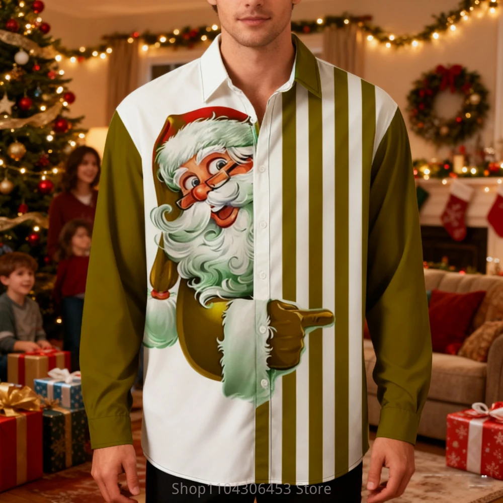 Men's Christmas New Year Reindeer Turkey 3D Printed Lining Holiday Party Funny Pattern Shirt Men's Autumn and Winter New Casual