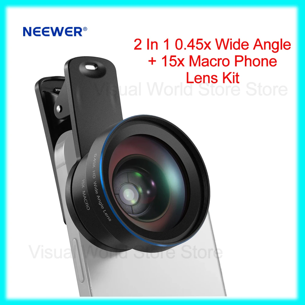 NEEWER 2 в 1 комплект аксессуаров для объектива камеры телефона HD 0,45x широкоугольный с зажимом для объектива 15x макро 37 мм, совместимый с Fpr iPhone