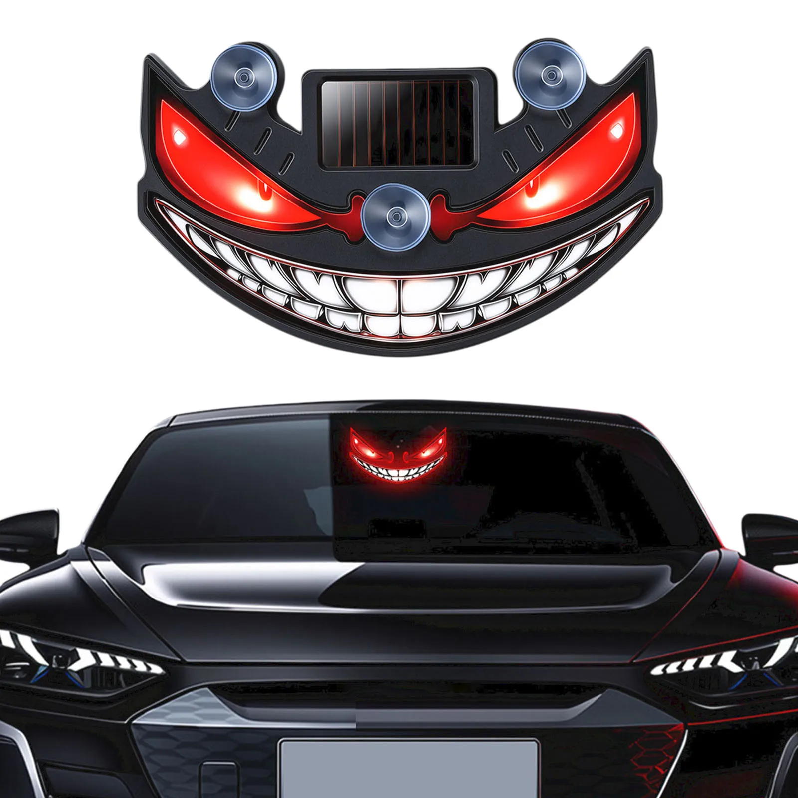 Animated Devil Eyes Light No Drill Dynamic Windshield Ambient Lamp Solar and USB Powered for Suv Truck Van Rv Roadside Safety