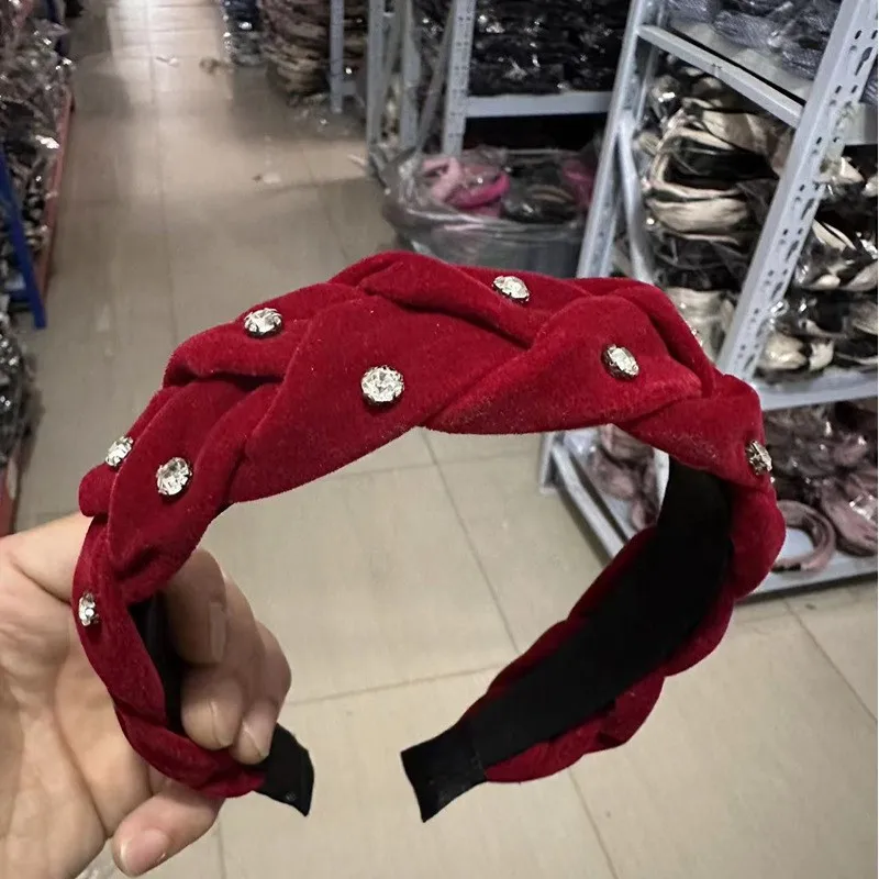 Fashion Red Cloth Headband Christmas Party Hair Card Autumn Winter Vintage Wool Hair Band New Year Women\'s Hair Accessories