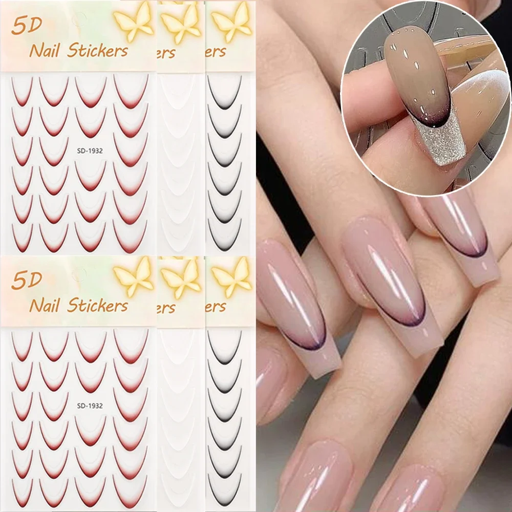 12pcs French Nail Art Stickers Ins Gradient French Manicure DIY Sticker 3D Self-Adhesive Gradient Line Slider Nail Decoracion