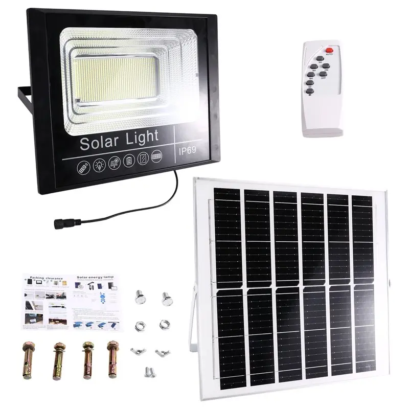 N96R Outdoor Solar Powered 300W Solar Flood Light IP67 Waterproof Dusk-To-Dawn Auto On/Off Security Light With Remote Control