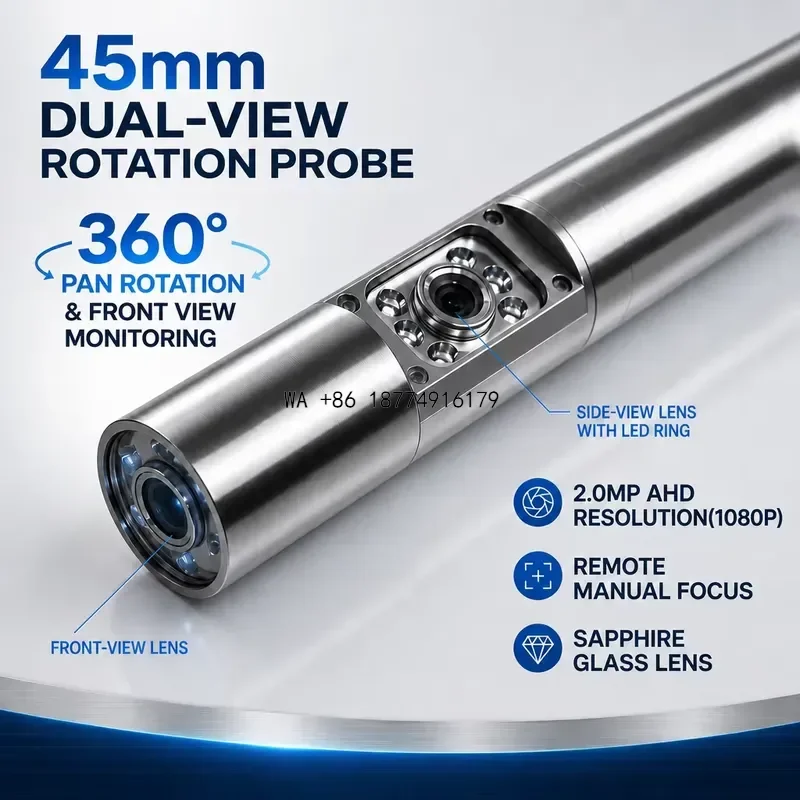 wmwmnu 13 Inch IPS 1080P Dual View Borehole 30Bar Waterproof 200m Winch Deep Well Pipe
