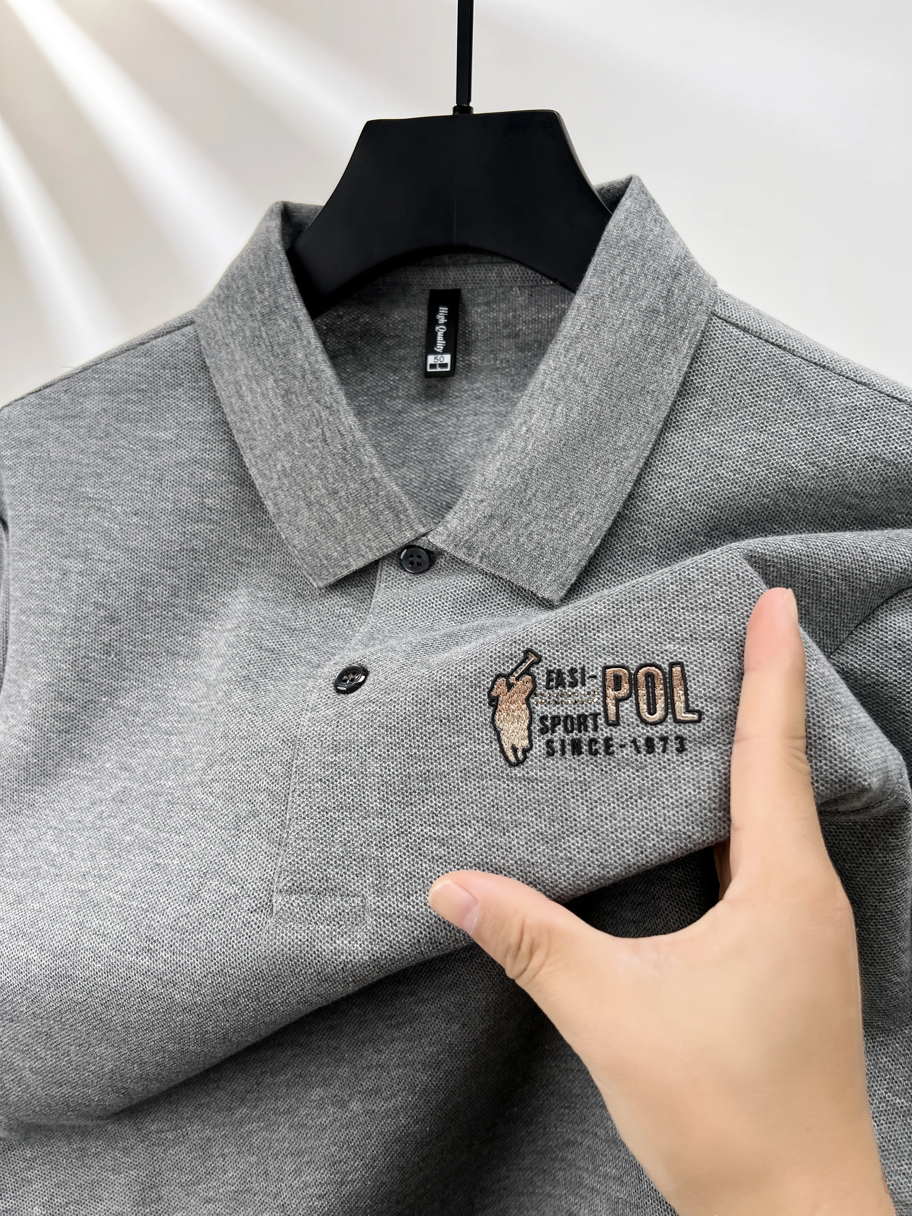 

100% pure cotton fashion brand long sleeved men's polo shirt autumn New flip collar with ponytail print design golf top T-shirt