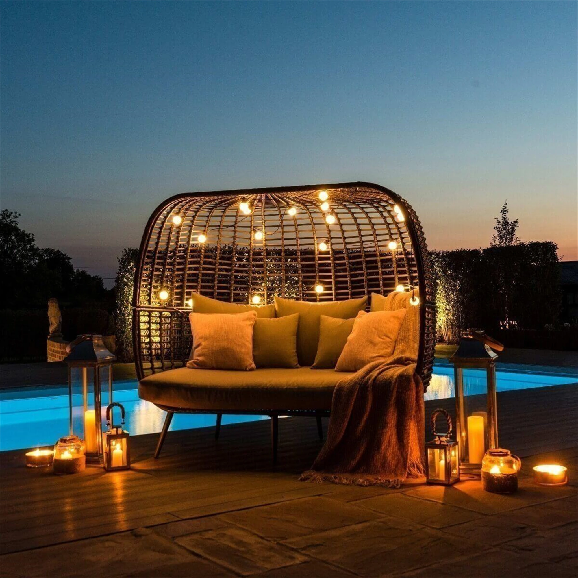 Rocking Chair Wicker Hand-woven Patio Stand Double Seat Outside Cocoon Armchairs