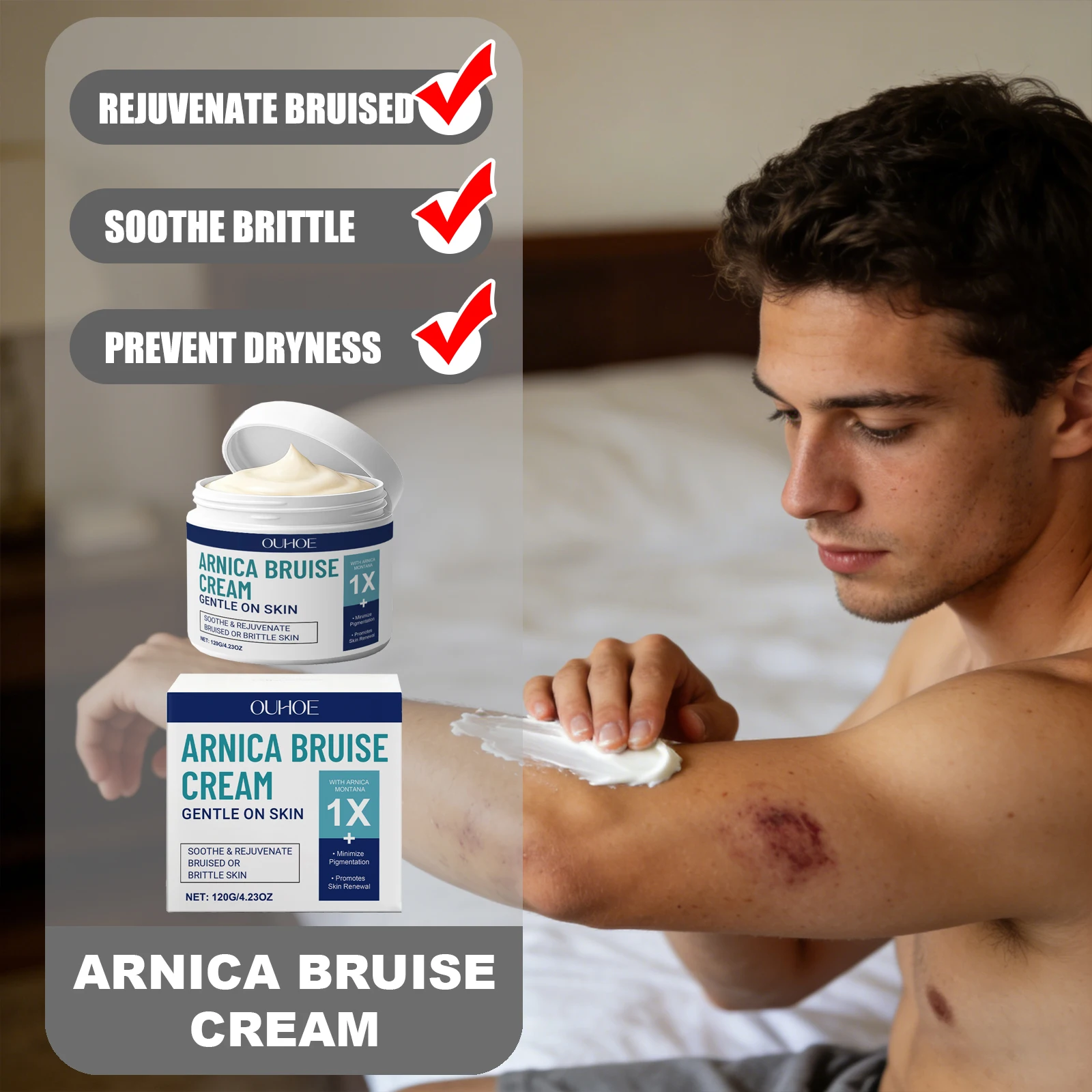 OUHOE Arnica Bruise Cream Repairs Bruises Improves Hyperpigmentation Gentle Formula Applies Easily Absorbs Quickly