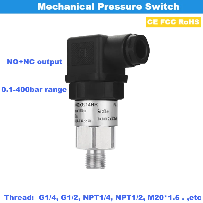 

20-200bar 50bar 10bar Mechanical Pressure Switch Piston Type Stainless Steel Diaphragm Adjustable Pressure Control G1/4