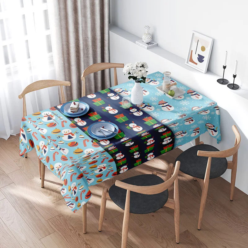 Snowman Christmas Tablecloth Set Holiday Decor for Dining Room Kitchen Festive Plaid Pattern in Blue, Red Green Colors Available