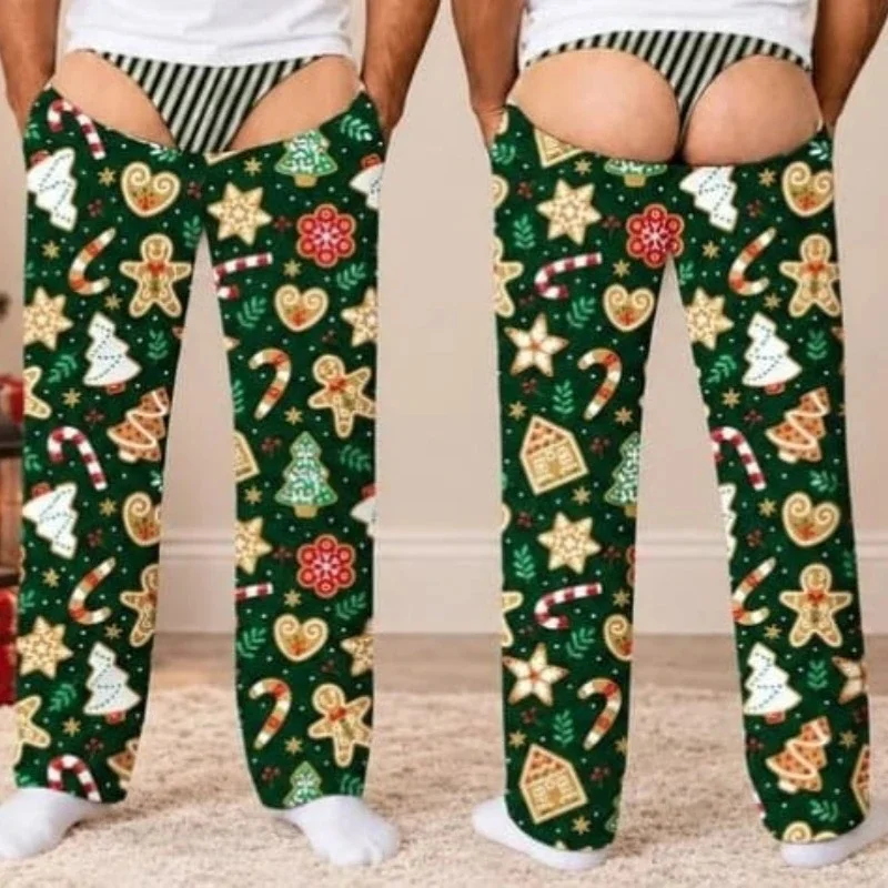 2026 Autumn/Winter New Funny Fake Butt Hollow Print Neutral Straight Pants, Christmas Party Family Gathering Casual Fun Pants