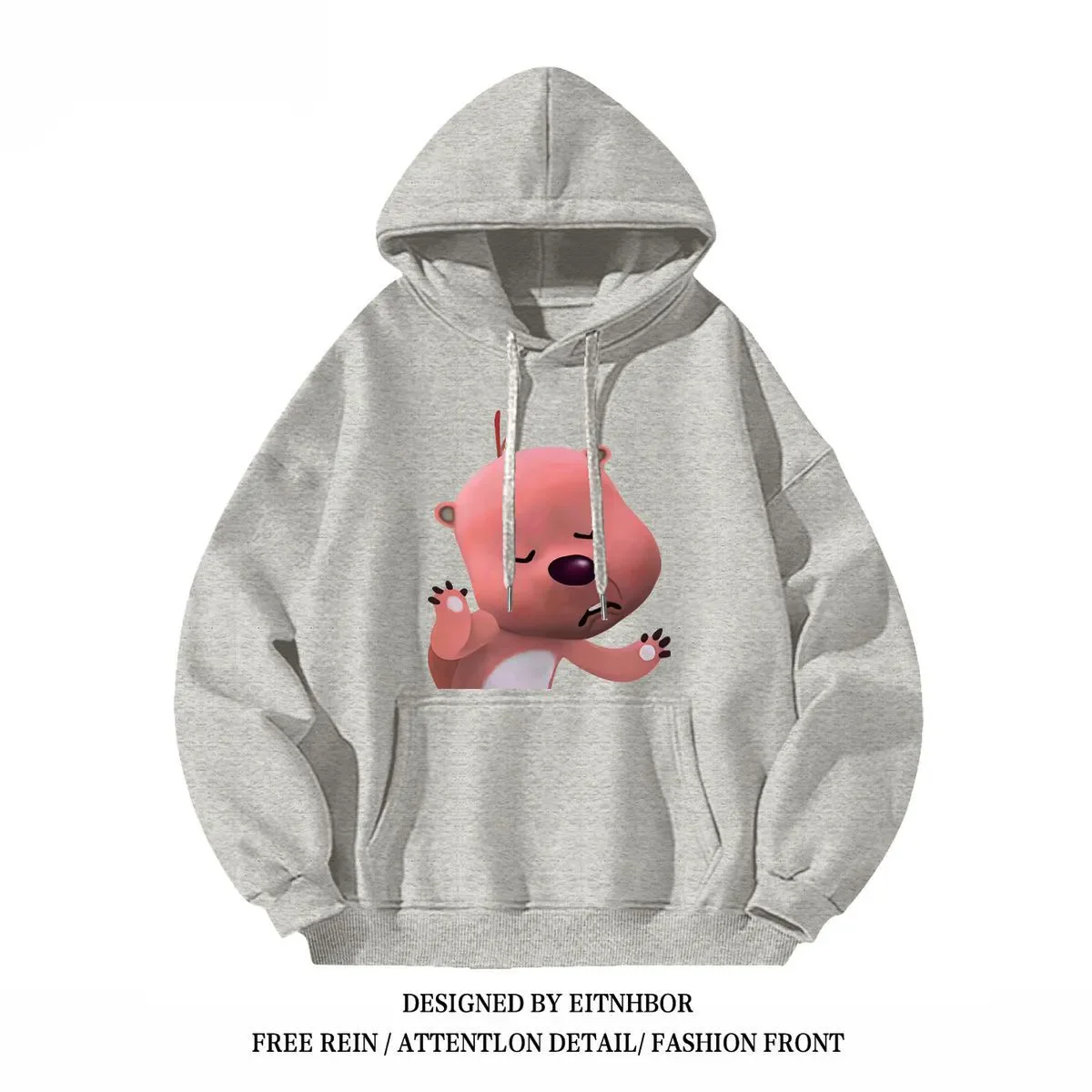 

Korean version of cartoon pink little beaver hoodie men and women autumn and winter loose fashion trend ins coat everything