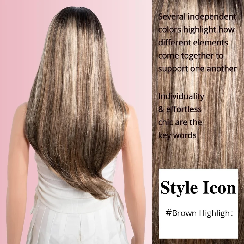 Synthetic Long Layered Glueless Wig Lace Front 24034  Blonde Brown Highlight V157