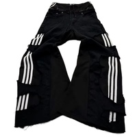 Y2K Fashion American New Black Side Stripe Embroidery Hole Baggy Jeans Men Harajuku Punk Vintage Rock Popular Wide Leg Pants
