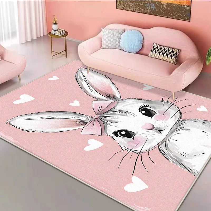 

Pink Rabbit Living Room Carpet Cartoon Decoration Girl Bedroom Bedside Rug Cute Room Cloakroom Plush Non-slip Floor Mat Children