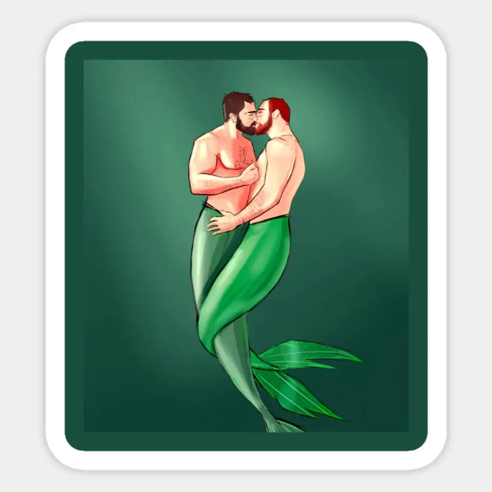 Merman'S Kiss Sticker for Laptop Decor Bedroom Car Cute Cartoon Art Fashionable Public Suitcase