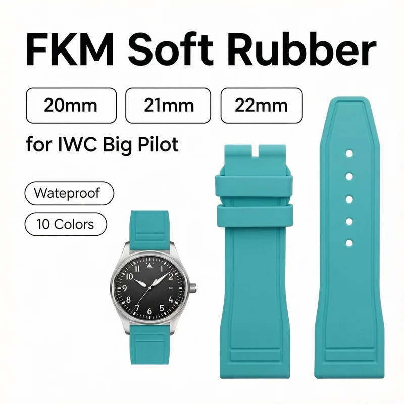 FKM Soft Rubber Watch Strap 20mm 21mm 22mm for IWC Big Pilot TOP GUN, Compatible with Breitling Replacement Band, Waterproof Wri