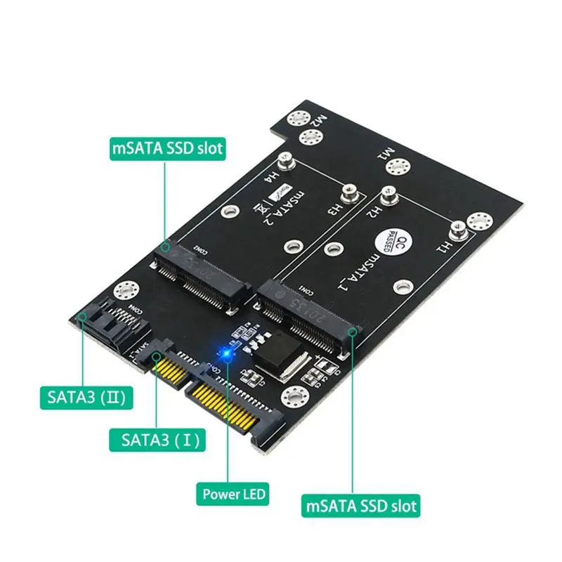 A01E-Adapter Card Dual MSATA SSD To Dual SATA3.0 6Gbps Converter Adapter Card With LED Indicator