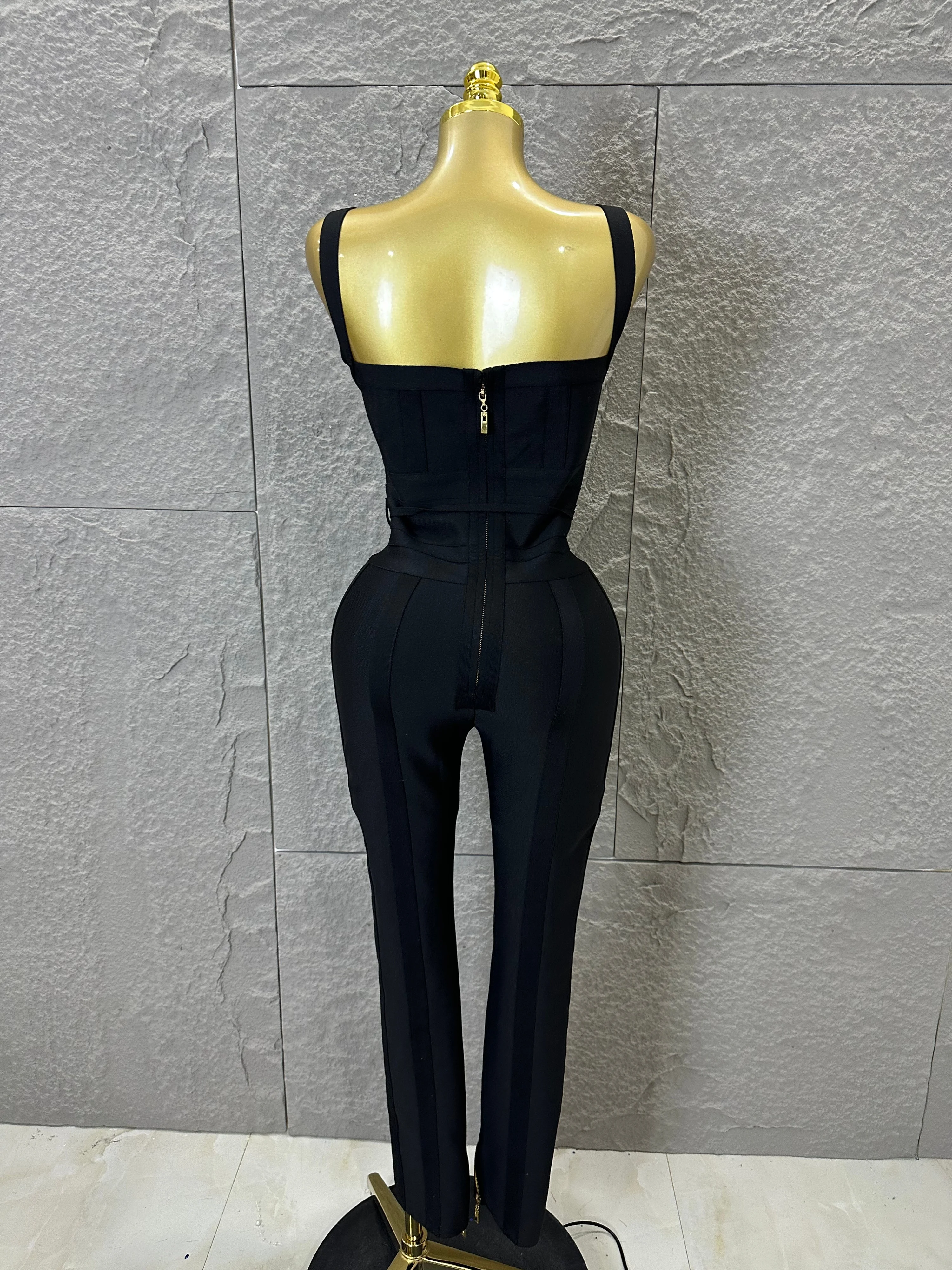 Top Quality Sexy  Black V-neck Bodycon Sexy Rayon Bandage Jumpsuit Night Club Party Nightclub Party Jumpsuit