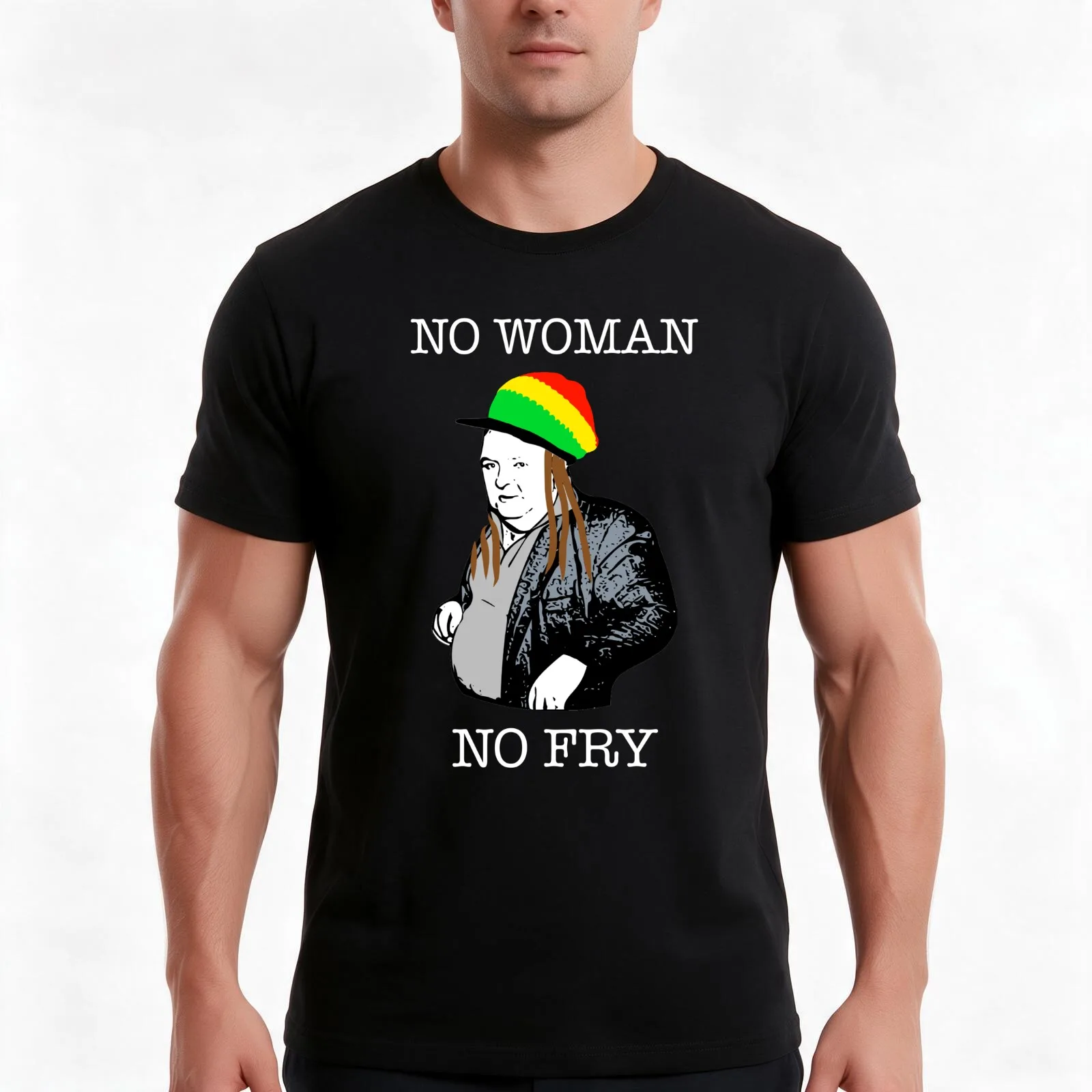 Paddy Losty - No Woman No Fry T-Shirt, Summer Casual Cotton Tee, Oversized Streetwear Tops, Vintage Graphic Print, 100% Cotton