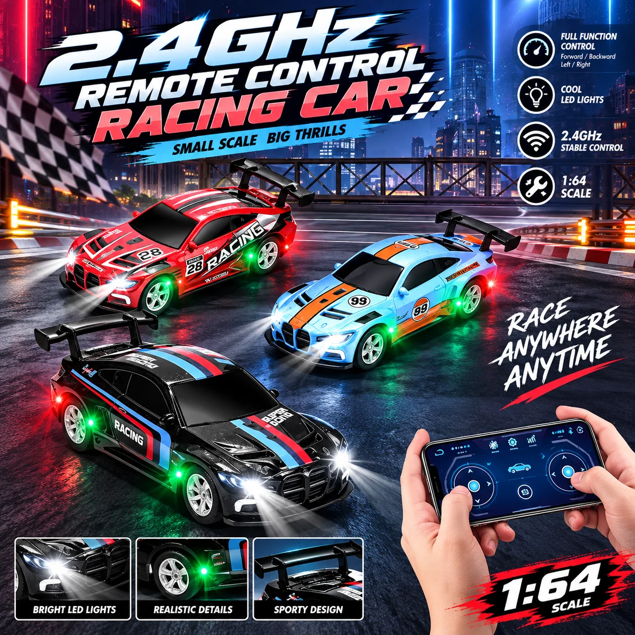 1: 64 Dual-Mode 2.4G Mini Remote Control Car Children's Alloy Toy Car Cruise Control Drift Simulation Racing Toy Gift