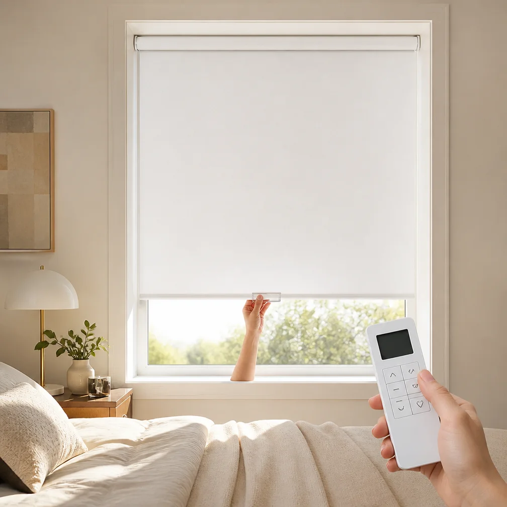 Cordless Spring System Electric Remote Control Customized OEM Blackout Motorized Manual Roller Shades Blinds For Window