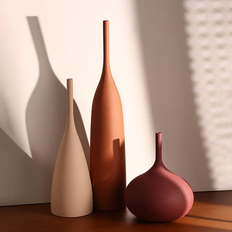 Jingdezhen Fashion Textured Ceramic Morandi-Colored Vase Dried Flower Soft Furnishing Showroom Scandinavian Decorative Home Gift