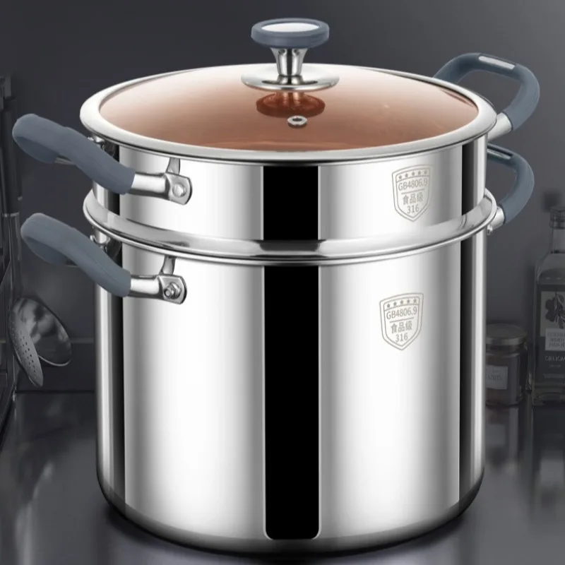 316 Stainless Steel Stew Pot Household Cooking Congee Steamer Uncoated Extra Thick Thickened Soup Pot Large Capacity Hot Pot