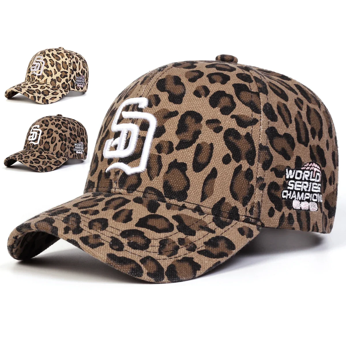 Unisex SD Buchstaben-Stickerei Leopardenmuster Baseballkappen Frühling Herbst Outdoor Verstellbare Freizeithüte Sonnenschutzhut Sportkappe