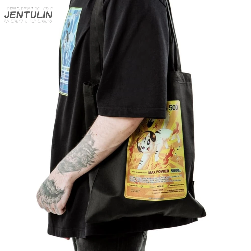 Men Shopping Bag Y2k Streetwear Black Zavertin Graphic Print Black Hip Hop Punk Shoulder Bags Korean Harajuku Unisex Accessories