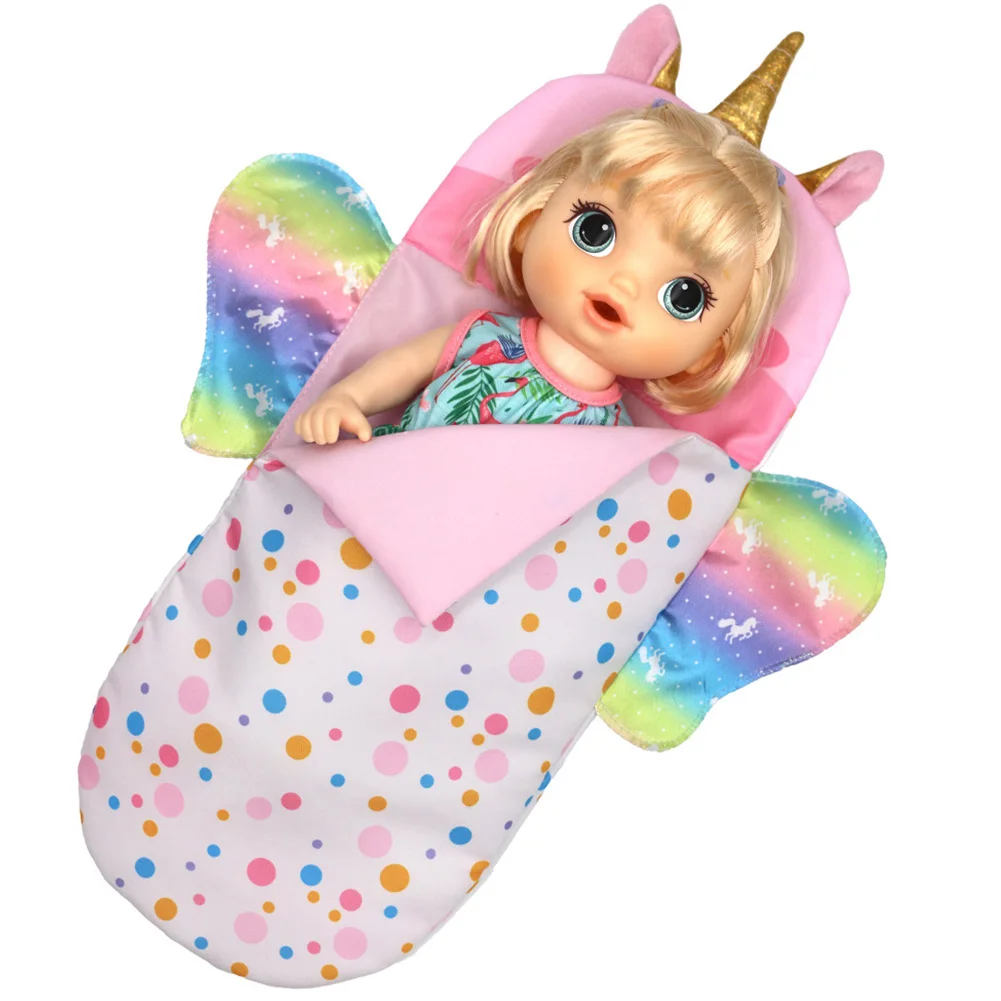 Doll Clothes and Doll Accessories with Unicorn Style Sleeping Bag Pillow Eye Mask Fits 10-12 Inch Dolls