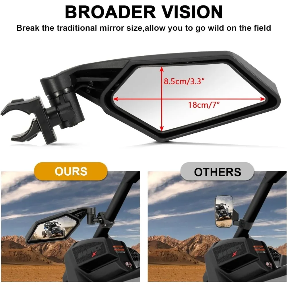 UTV Rearview Mirror Adjustable Side View Mirrors For Polaris RZR Ranger ACE Maverick X3 Commander Maverick Kawasaki Mule Teryx