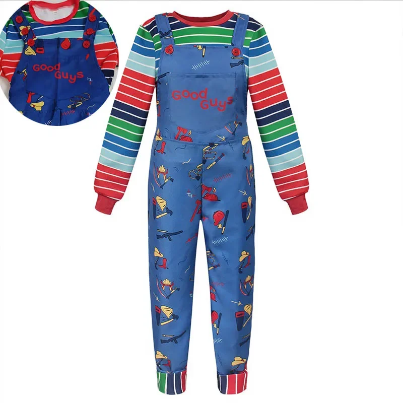 Horror-Charakter Chucky Cosplay-Kostüm Kleid Uniform für Frauen Halloween Comic Con Gruselige Bühnenaufführung Sammeltreffen