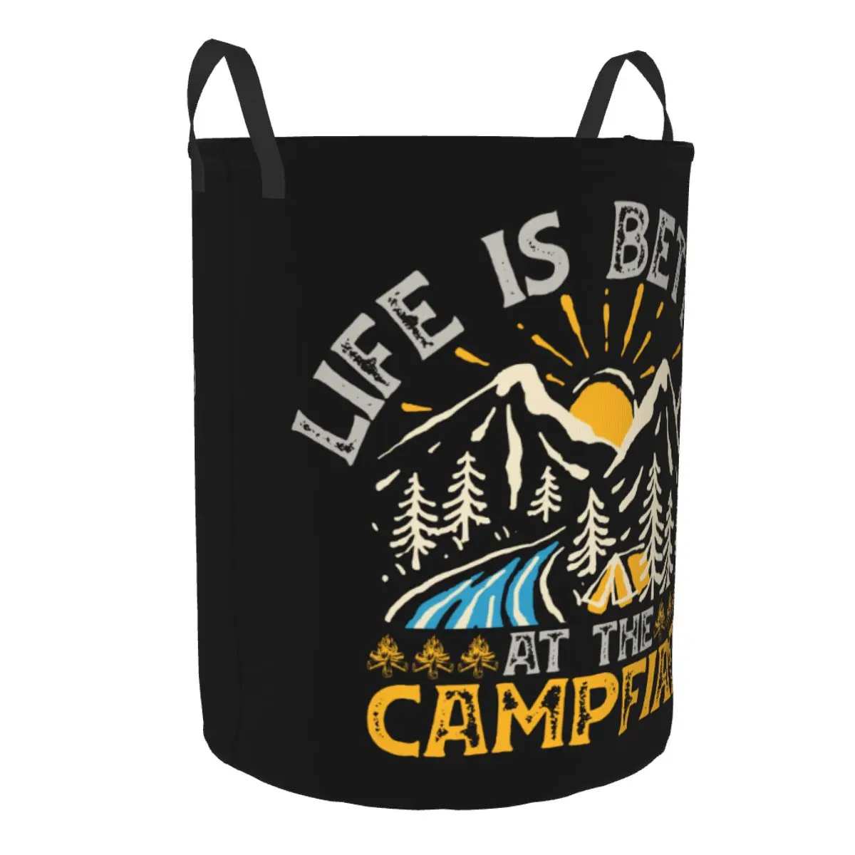 Custom Life Is Better Campfire Mountain Camping Laundry Hamper Large Storage Basket Kids Nursery Toy Organizer