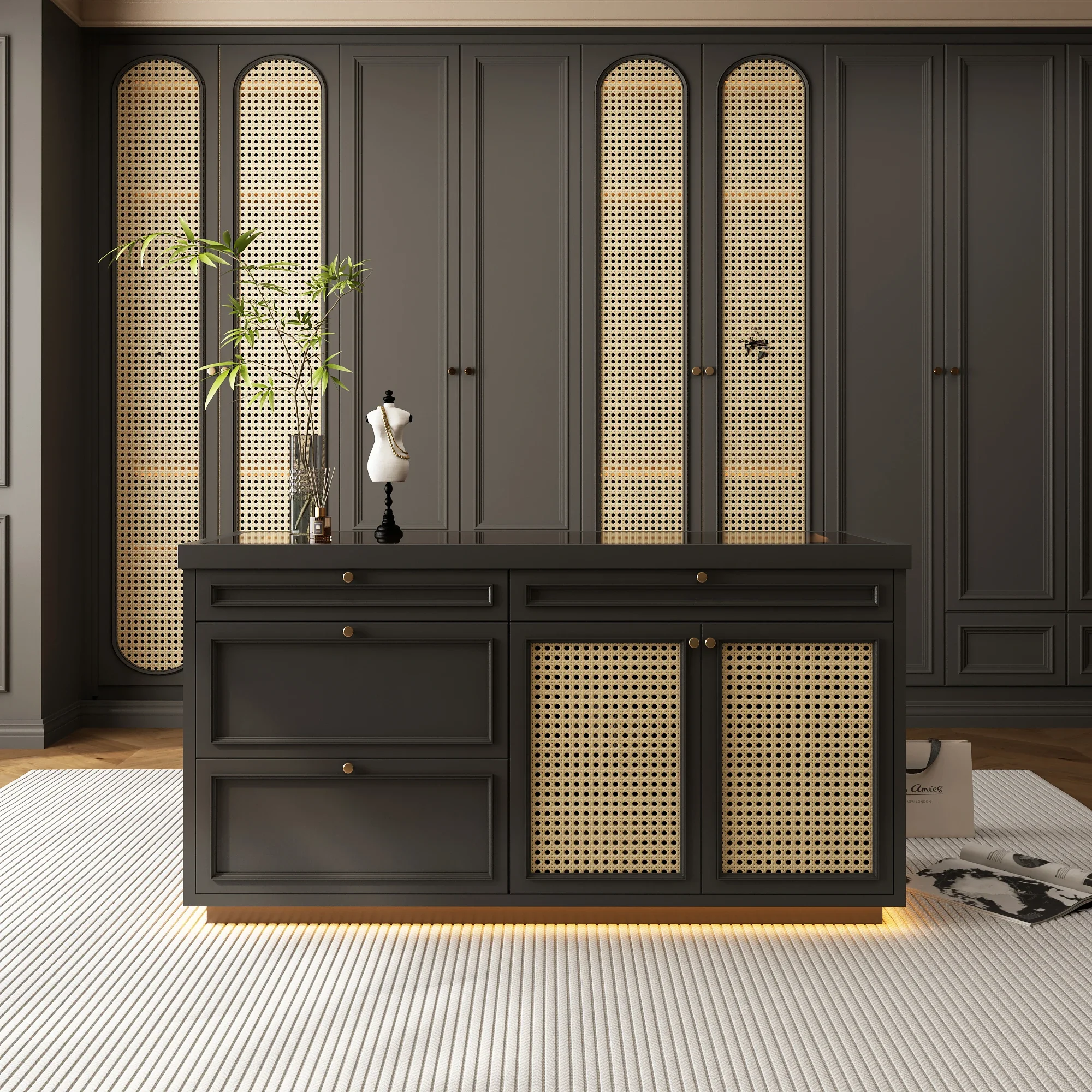French retro cloakroom middle island jewelry island cabinet storage display cabinet wabi sabi medieval style