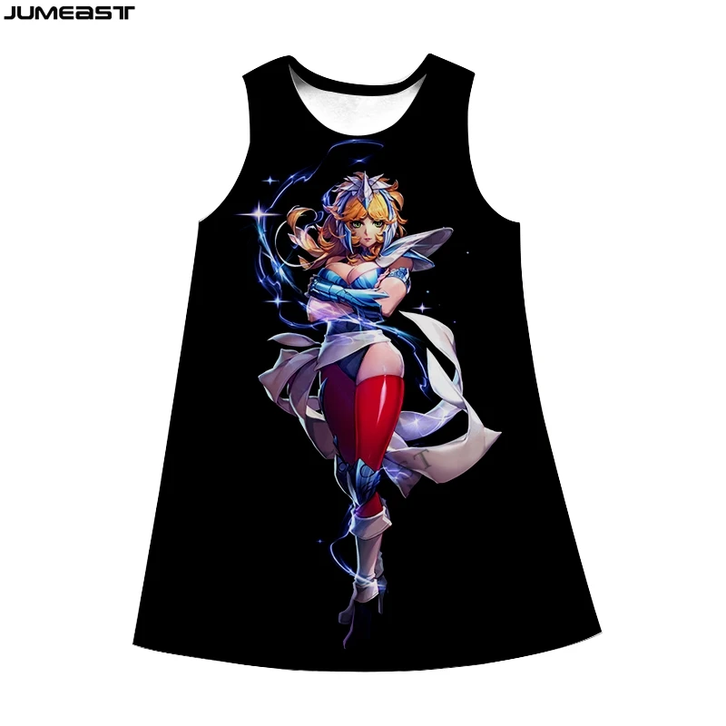 Jumeast Y2k Women 3D Printed Dresses Cartoon Anime Saint Seiya Summer Fashion Hip Hop Sleeveless Dress Suspender Nightdress