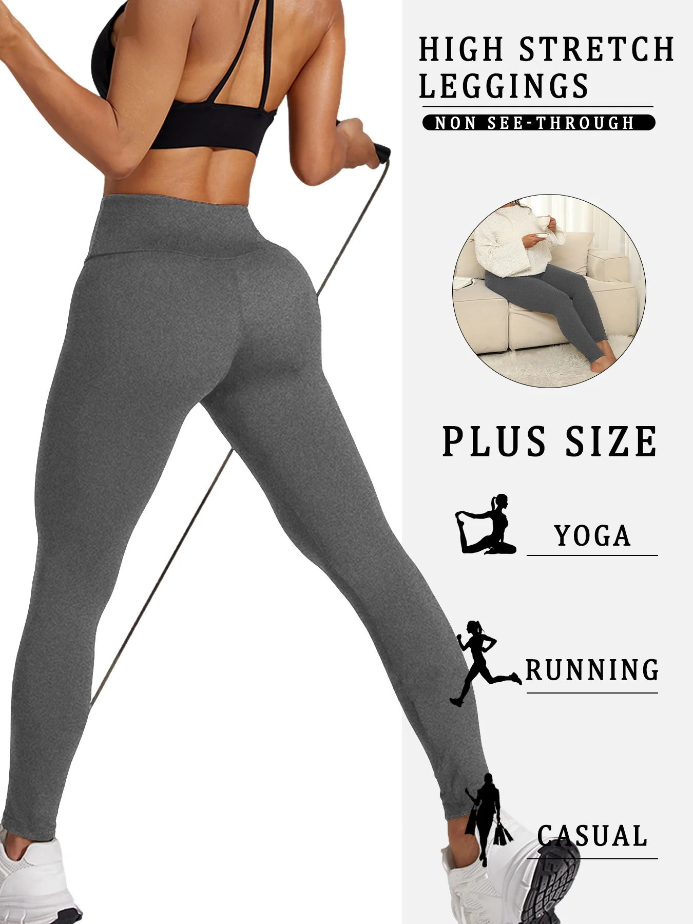 2 Pack Plus Size Women's Leggings High Waisted - Super Soft Tummy Control Fabric Ideal for Yoga Running and Home Activities image 2