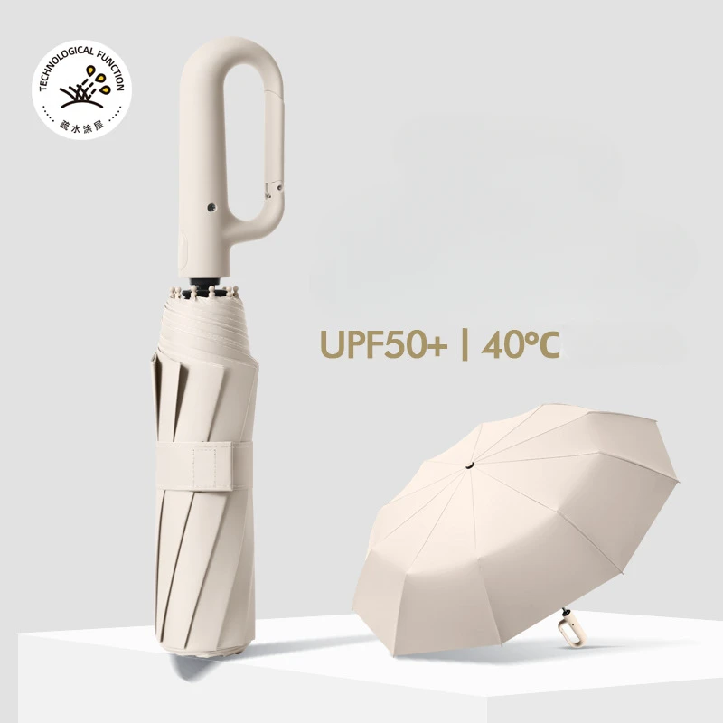 Big Windproof Strong Umbrella with Reflective Stripe Reverse Automatic Fold UV Umbrella for Rain Sun Carabiner Handle Luxury