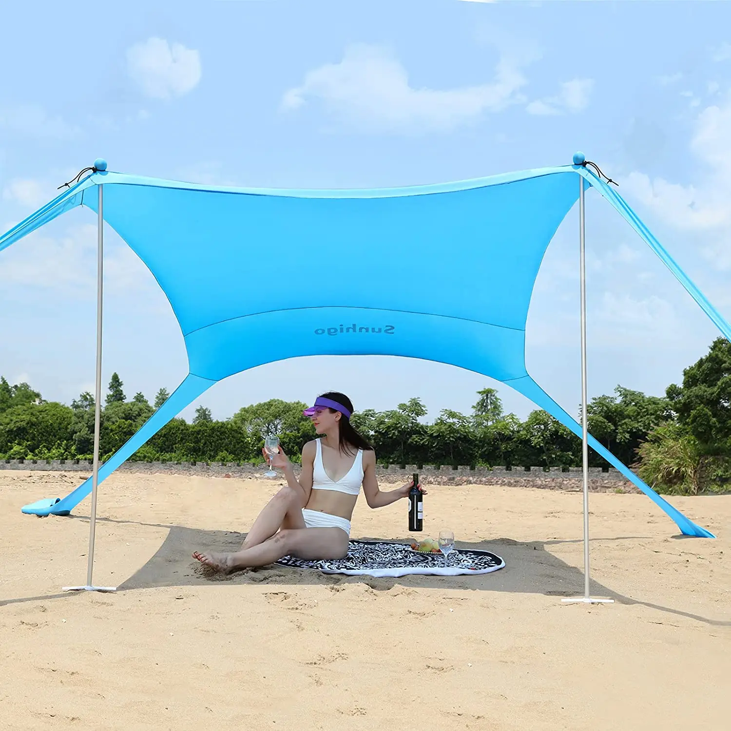 High Quality Four-Season Waterproof Portable Tarp Rain Tent Ultralight Beach Sun Shelter Camping with Tent Pole