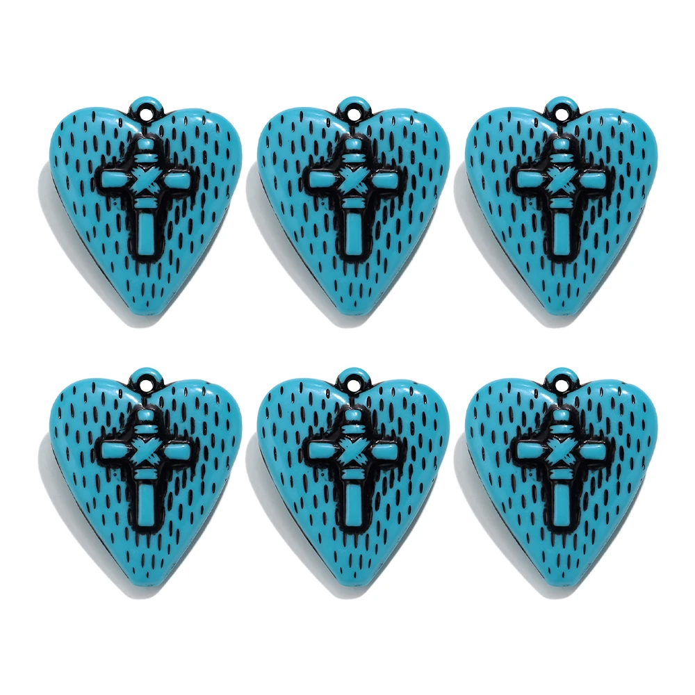    5 Stück Übergroße Blaue Herz-Kreuz-Anhänger Acryl Retro-Anhänger für Valentinstag Schmuck Halskette Armband Zubehör