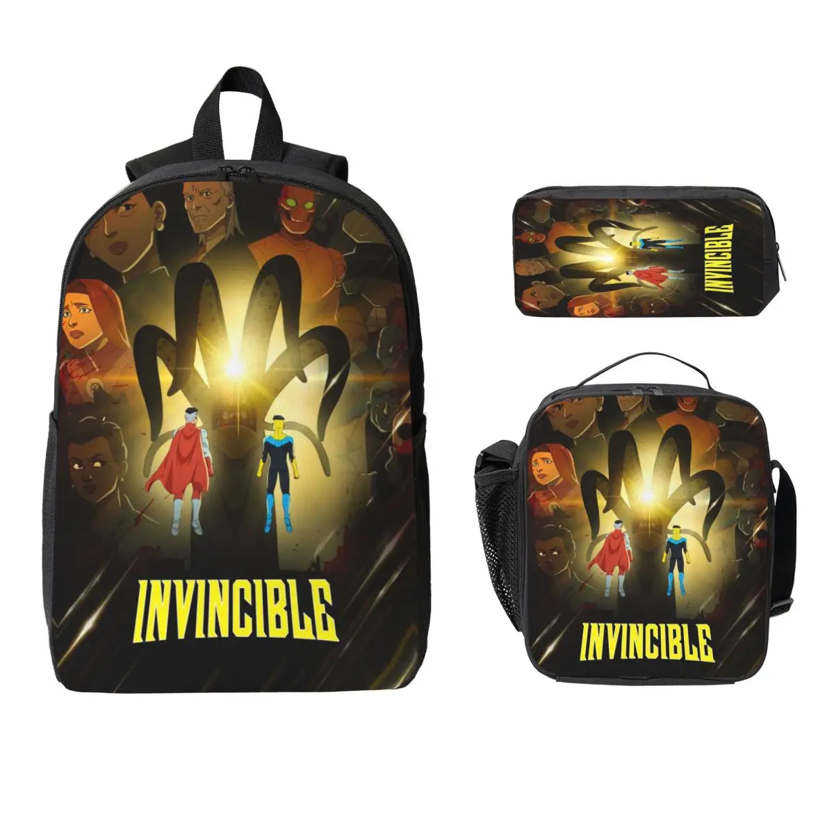 

3Pcs Invincible Omniman School bags Set for Boy Girl Pen Bags Backpack Sets with Lunch Box For School Students Knapsack