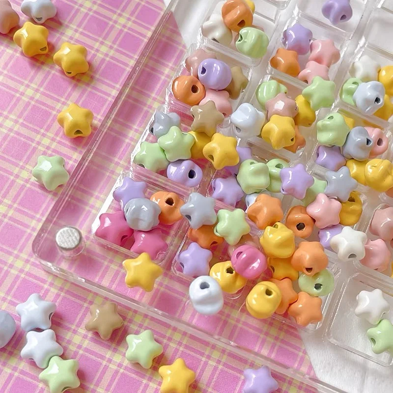Free shipping 100pcs/lot 7mm color Spray paint cartoon stars shape alloy straight hole beads diy jewelry accessory