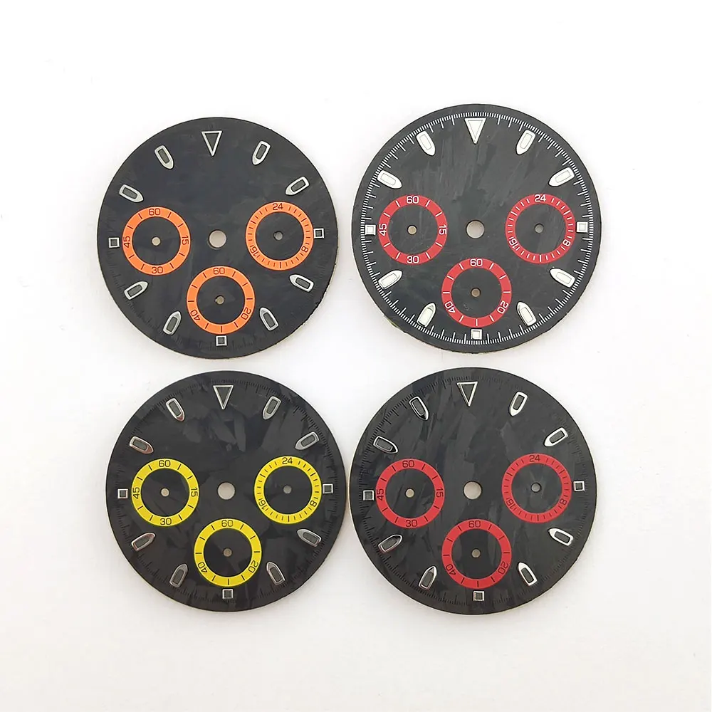 No Logo VK63 Dial 29.5mm Carbon Fiber Dial SUB for VK63 Movement green Lume Customizable logo Modified Watch Accessories