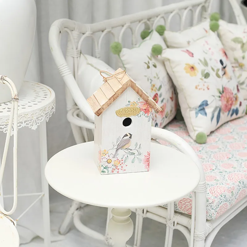 Solid wood bird house pendant retro garden bird's nest ornament balcony courtyard bird cage ornament home landscaping ornament
