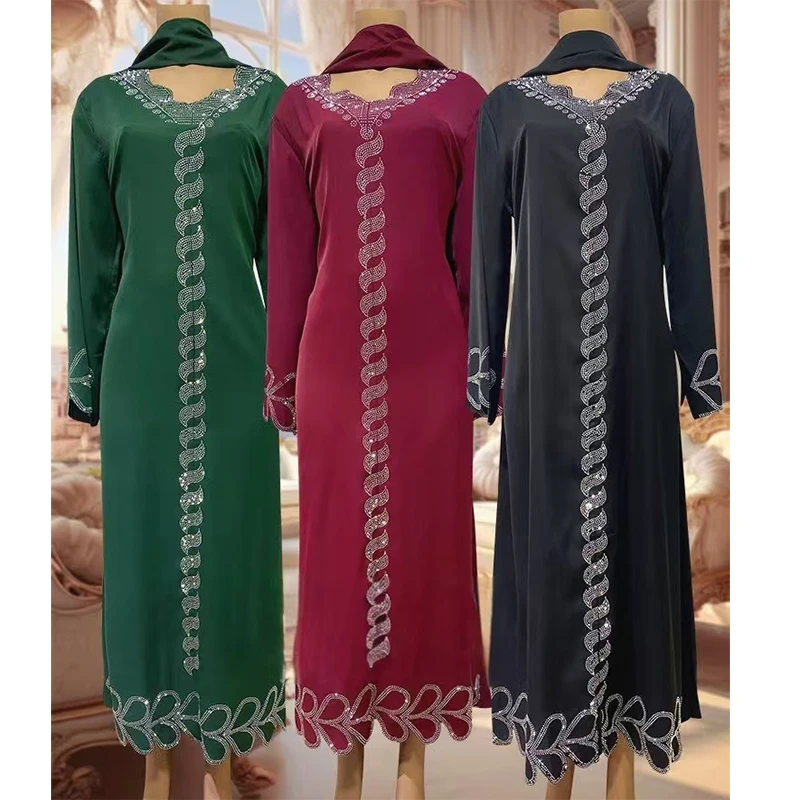 

Saudi Arabia Muslim Abaya Woman Ramadan Long Dress Diamonds Long Sleeve Holiday Party Dresses Eid Dubai Luxury Islamic Clothes